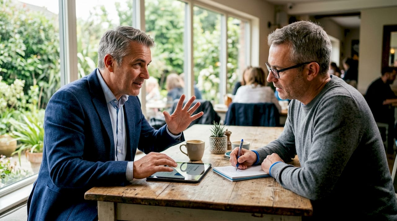 Business partners discussing brand strategy