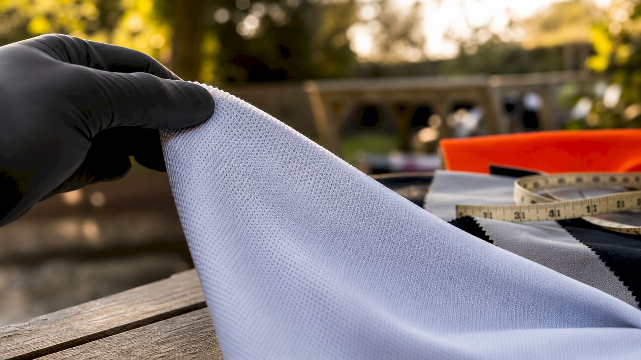 Close-up of polyester hockey jersey fabric