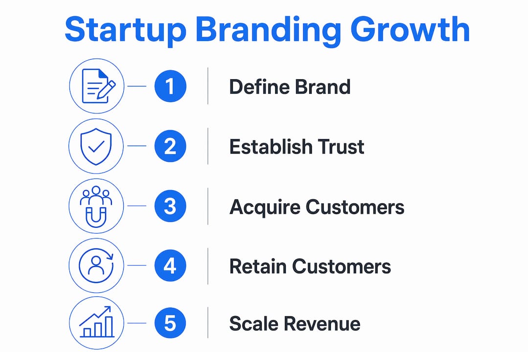 Infographic showing steps of startup branding impact on growth
