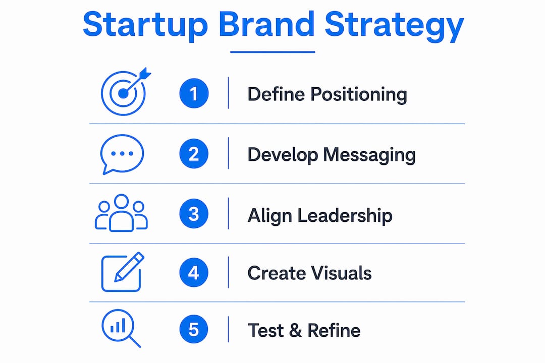 Infographic showing key steps in startup brand strategy