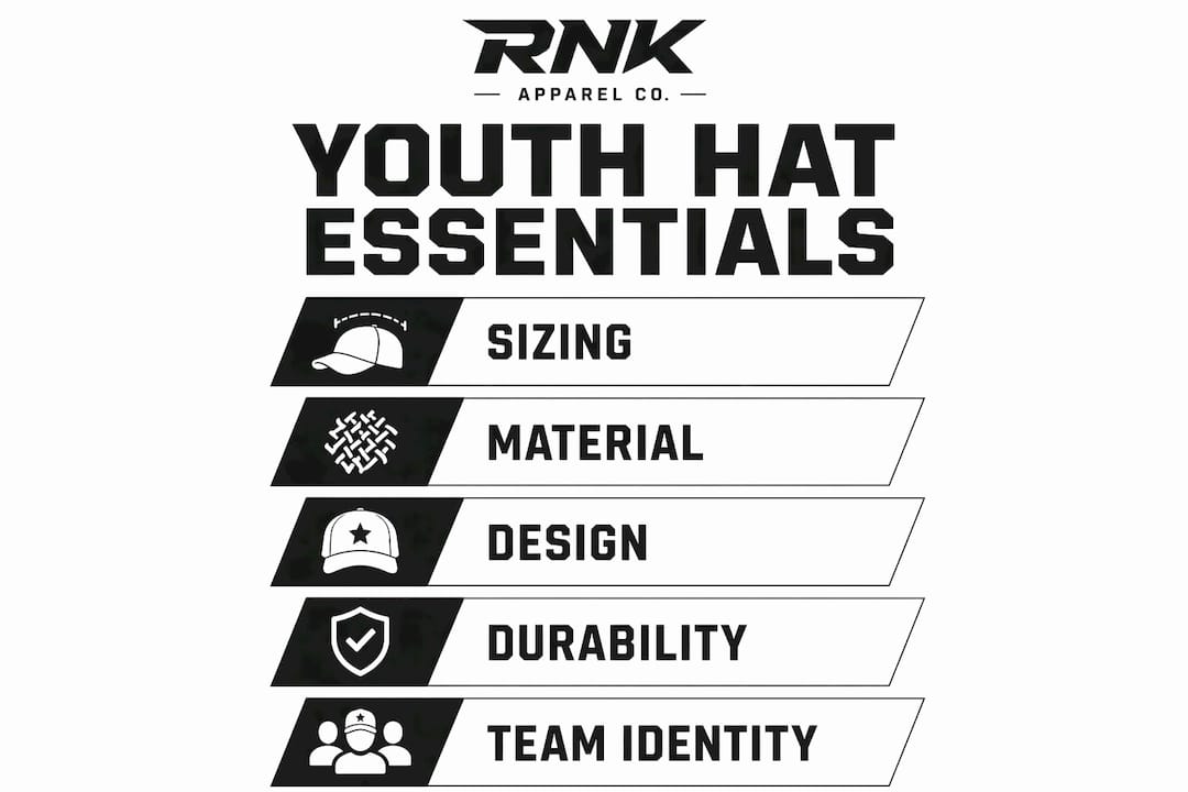 Infographic showing essential aspects of youth custom hats