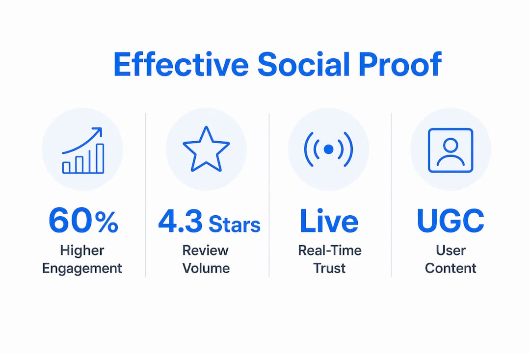 Infographic highlighting key social proof statistics and types