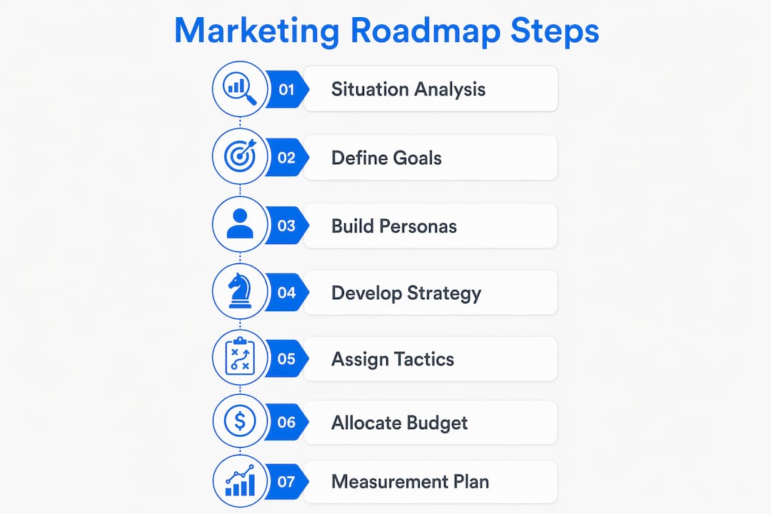 Infographic showing step-by-step marketing roadmap process