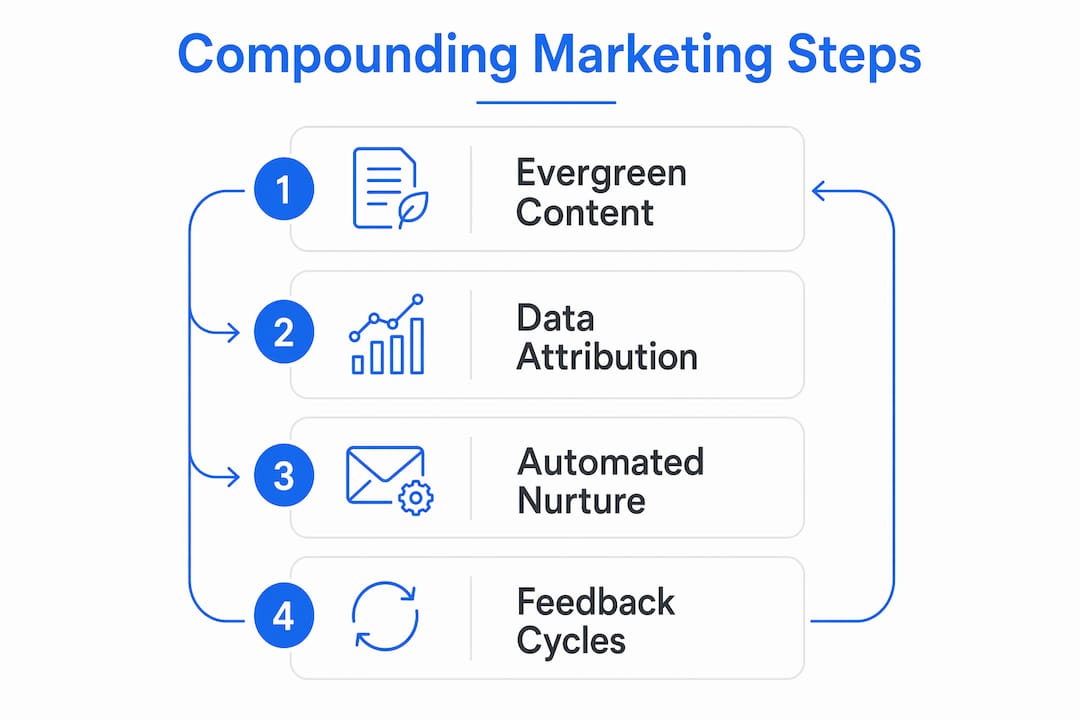 Infographic showing key components of compounding marketing