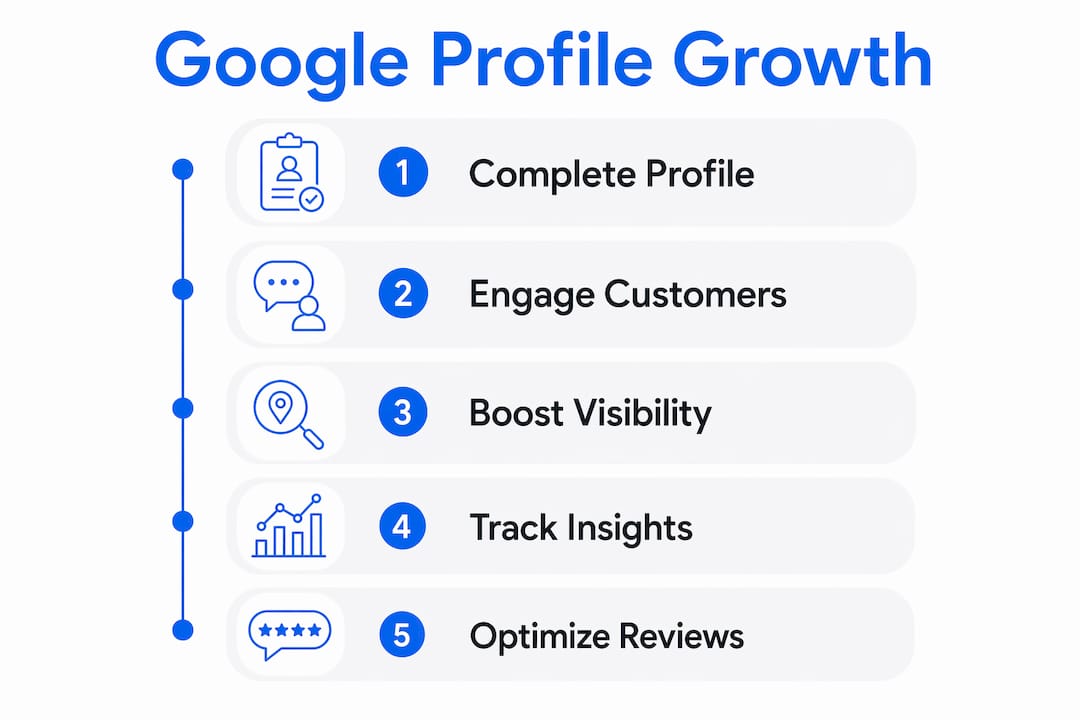 Infographic showing Google Business Profile growth steps