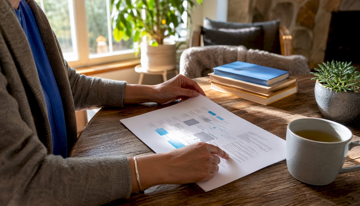 Hands holding process checklist in office