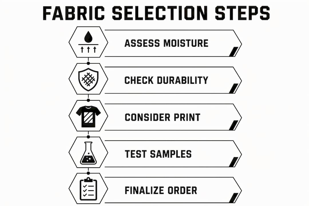 Infographic listing fabric selection steps for youth hockey