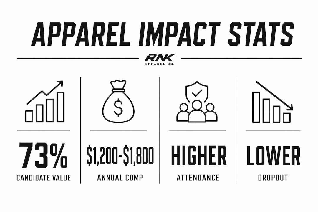 Infographic showing apparel impact statistics on recruitment psychology