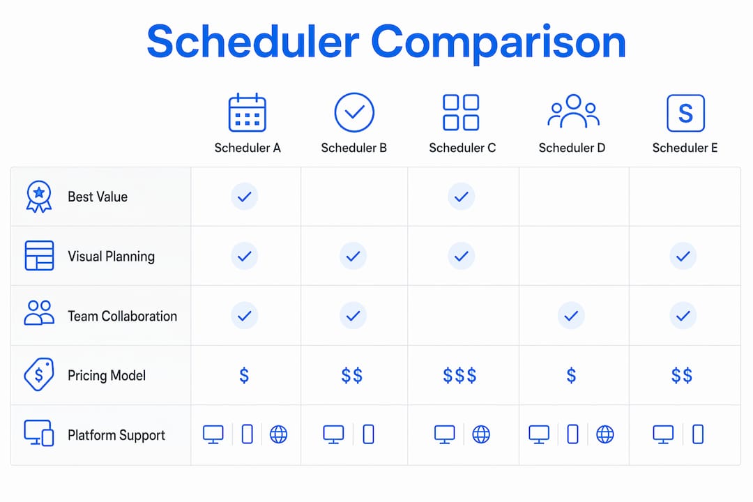 Infographic comparing key affordable social media scheduler features