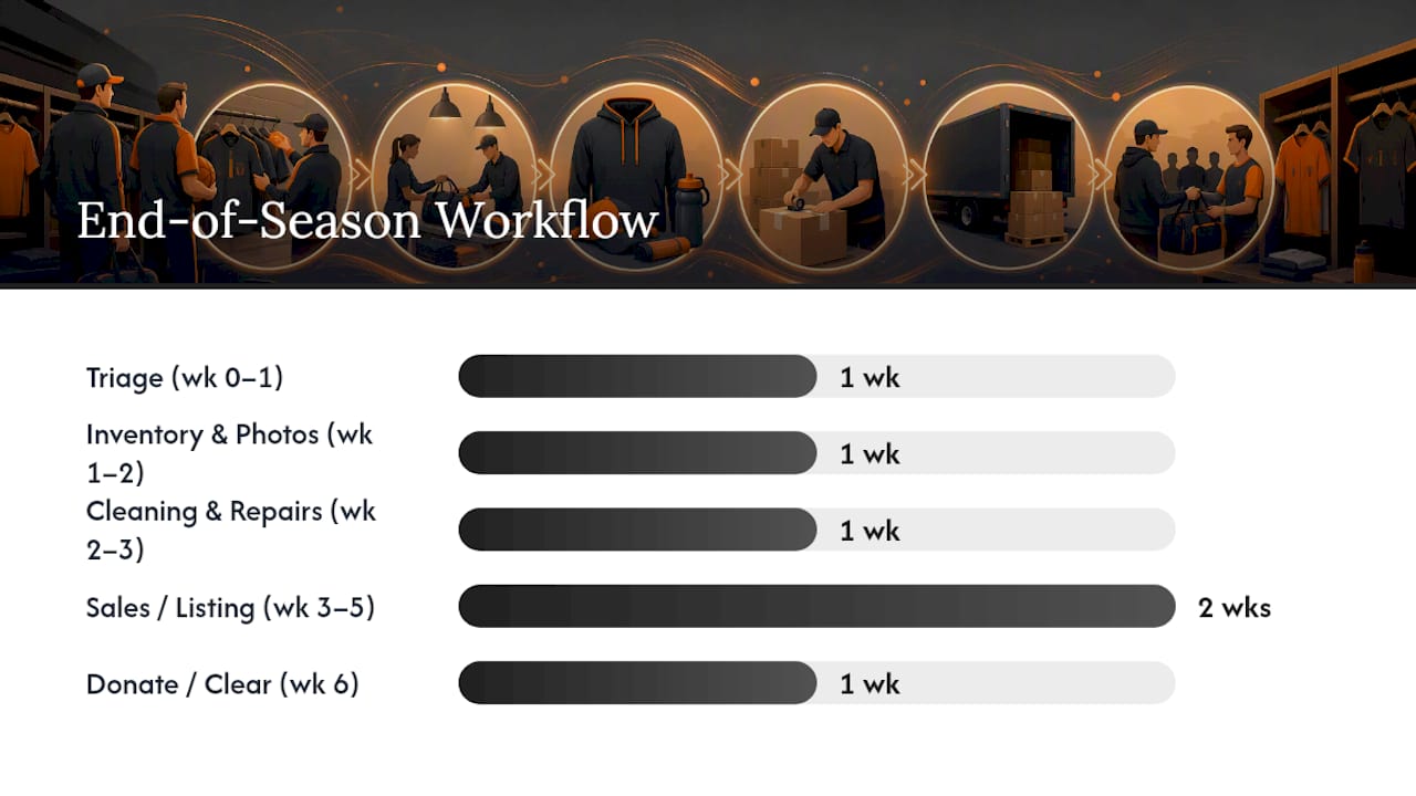 Your 6-week end-of-season workflow — overview diagram
