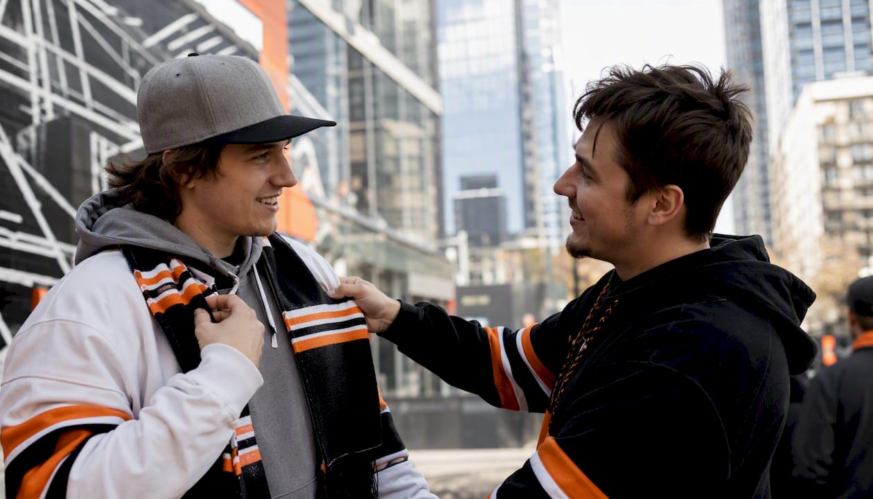 Hockey fans wearing styled subtle fan apparel