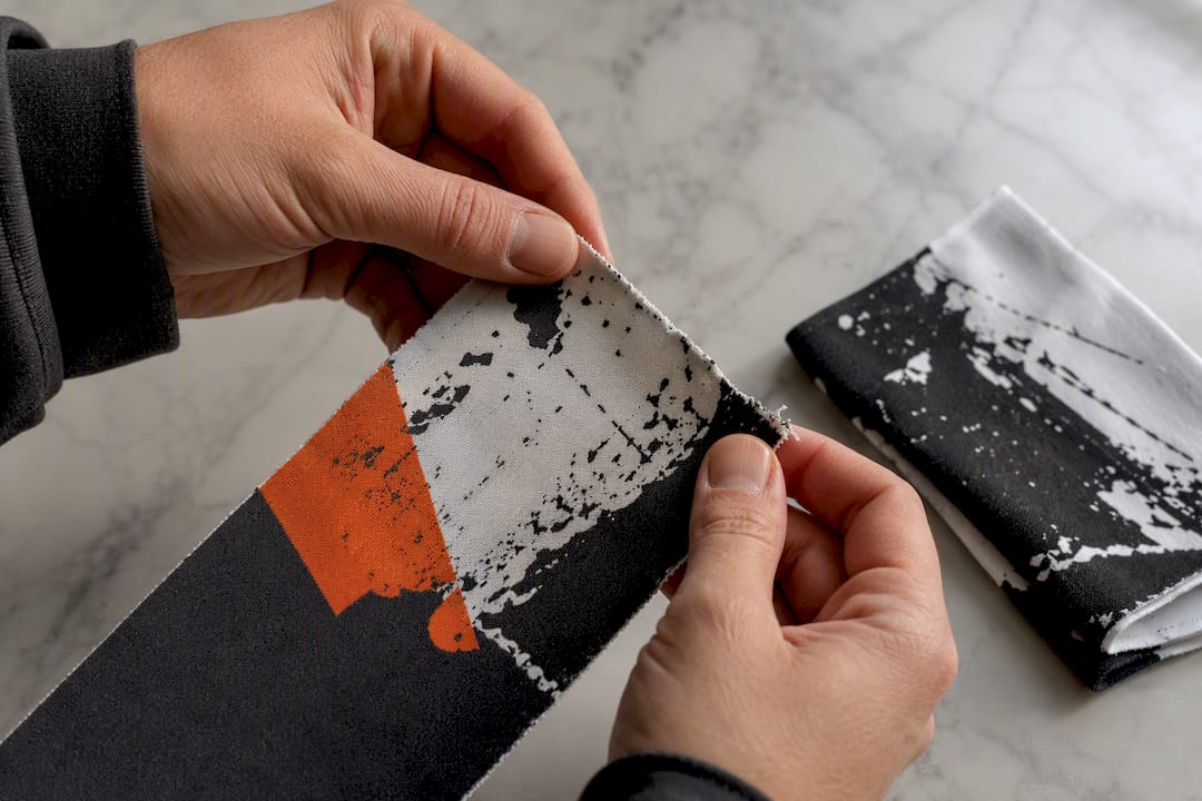 Hands inspecting washed print edges