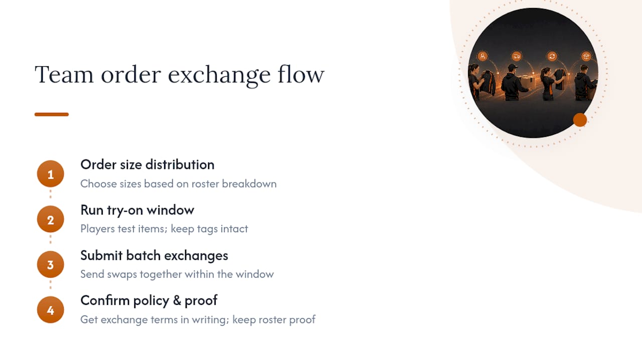 How Returns and Exchanges Work on Team Orders — overview diagram
