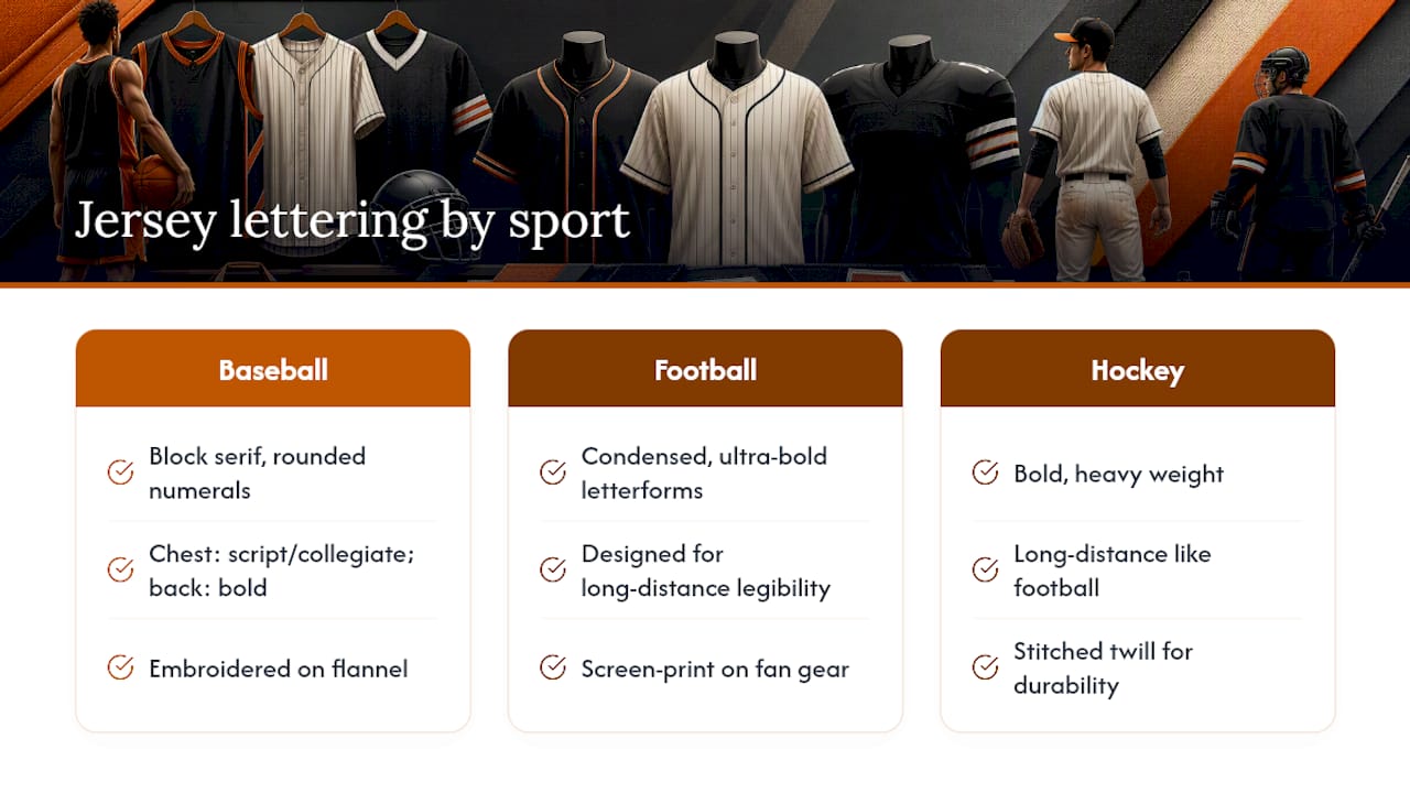 Comparison of three sports lettering traditions