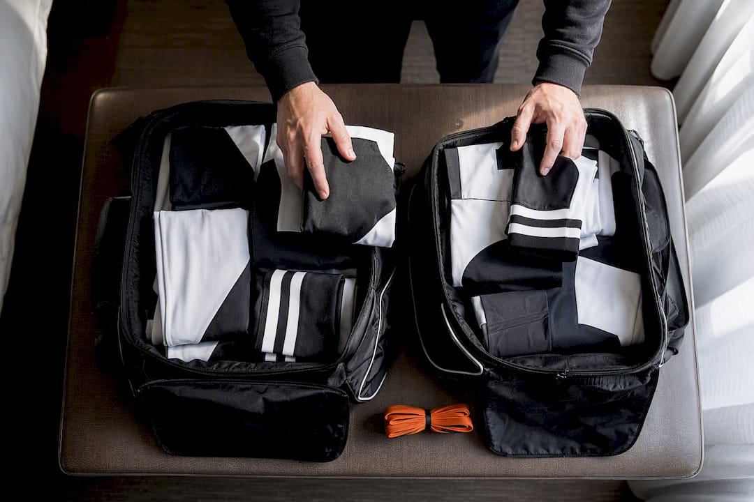 Hockey apparel divided between gear bags