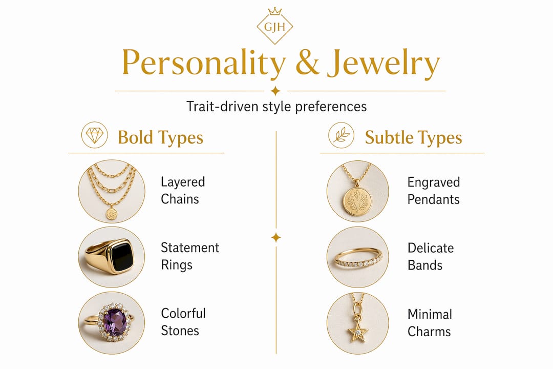 Infographic matching jewelry styles to personalities