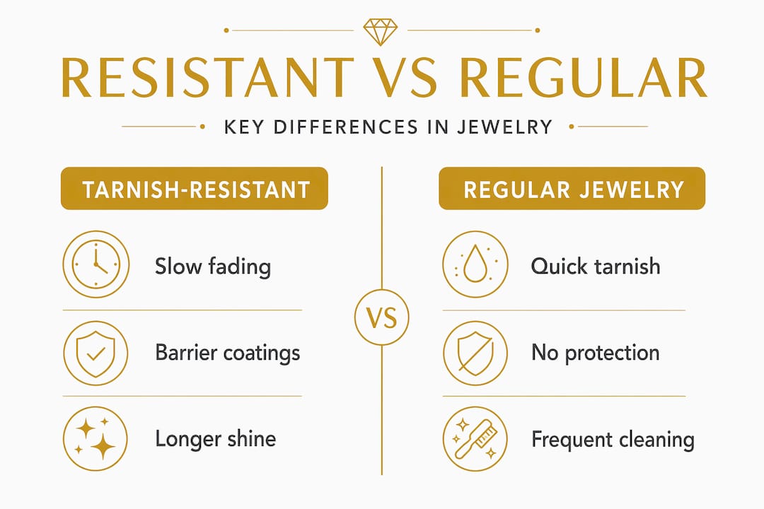Infographic comparing tarnish-resistant and regular jewelry