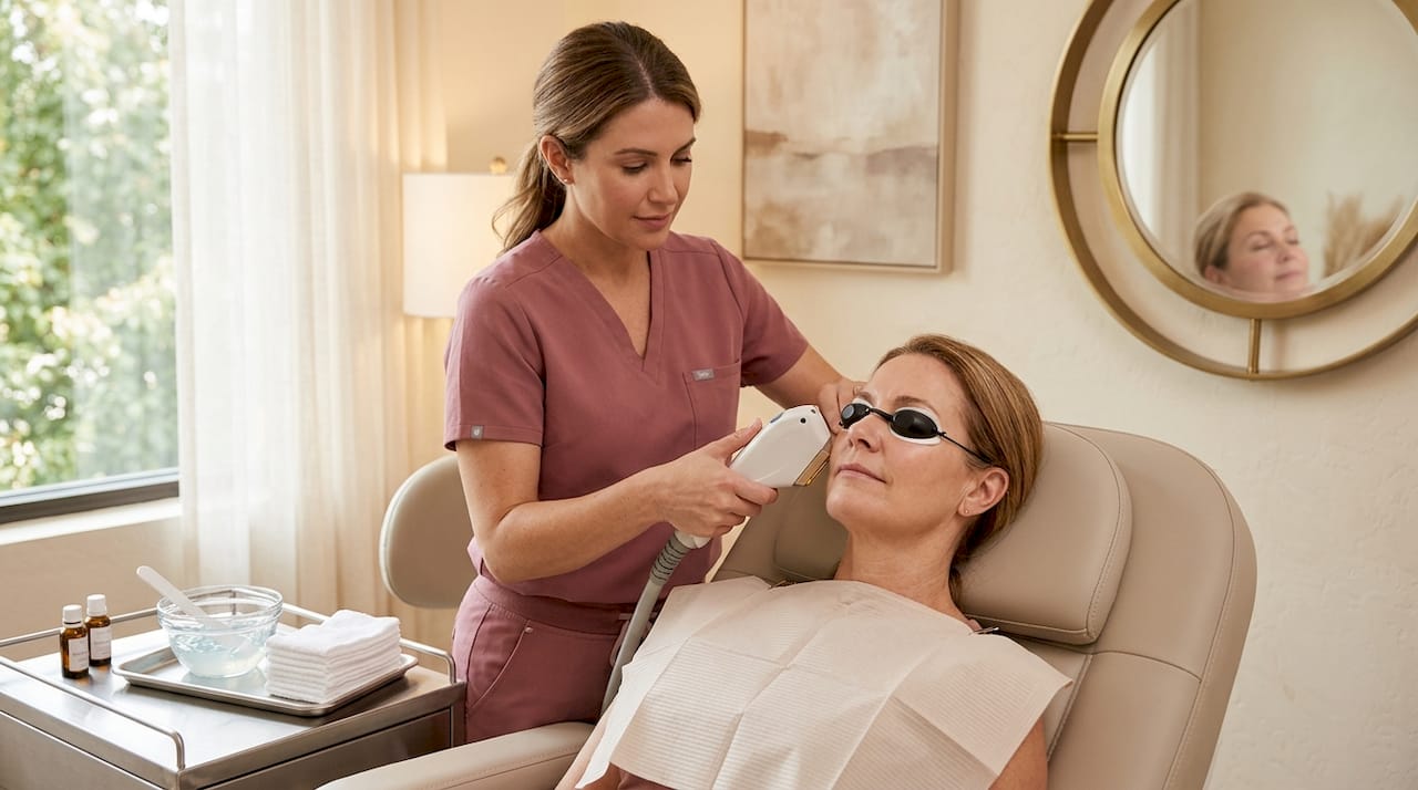 Clinician using IPL device in treatment room