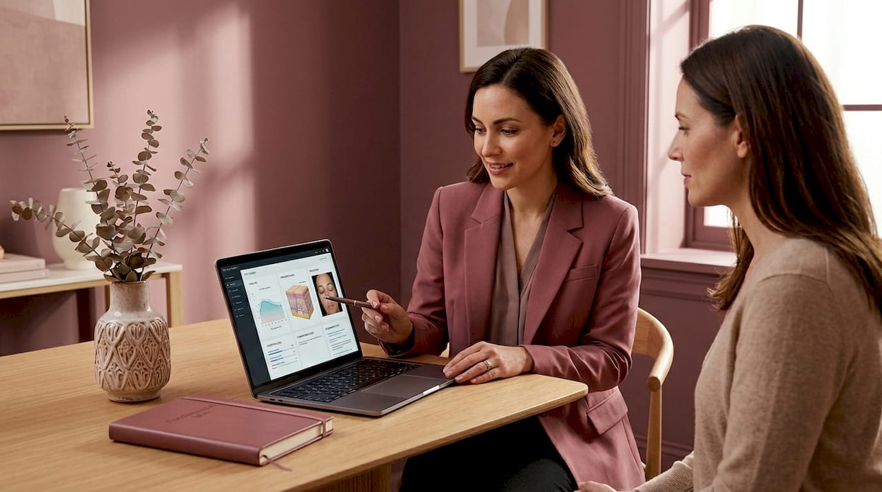 Dermatologist consulting skin therapy client