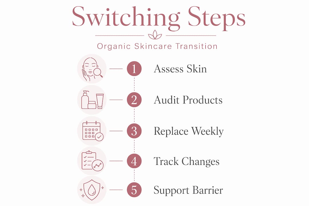 Infographic of organic skincare routine transition steps