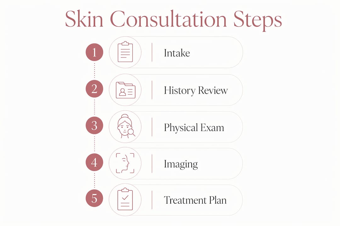 Infographic illustrating five key steps of a skin consultation