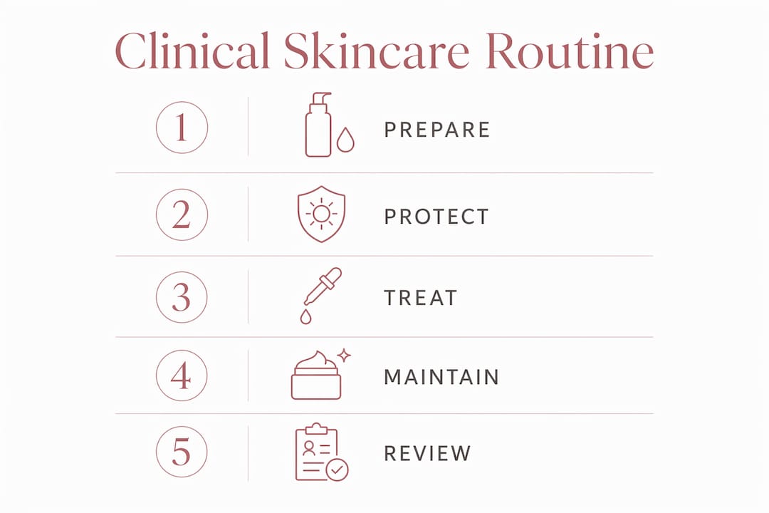 Infographic outlining clinical skincare routine steps