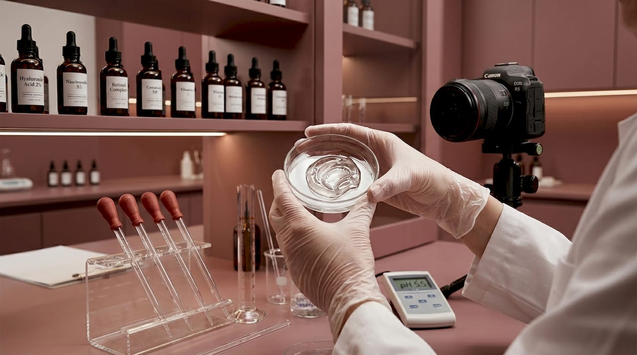 Scientist handling clinical skincare formulation