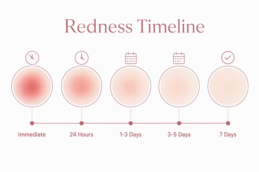 Infographic illustrating timeline of post-treatment redness