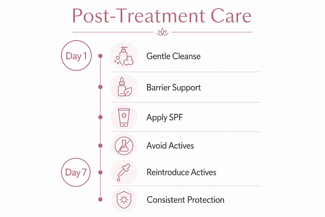 Infographic outlining post pigmentation treatment skin care steps