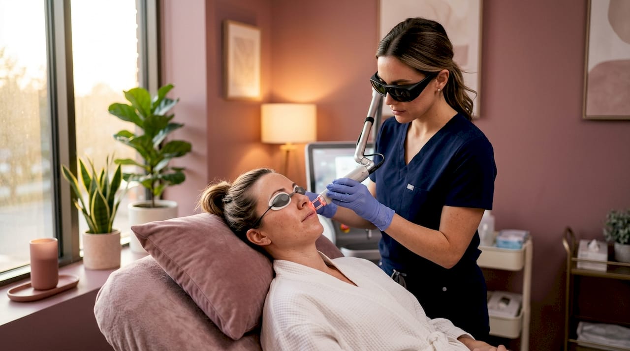 Patient receiving laser skin rejuvenation treatment