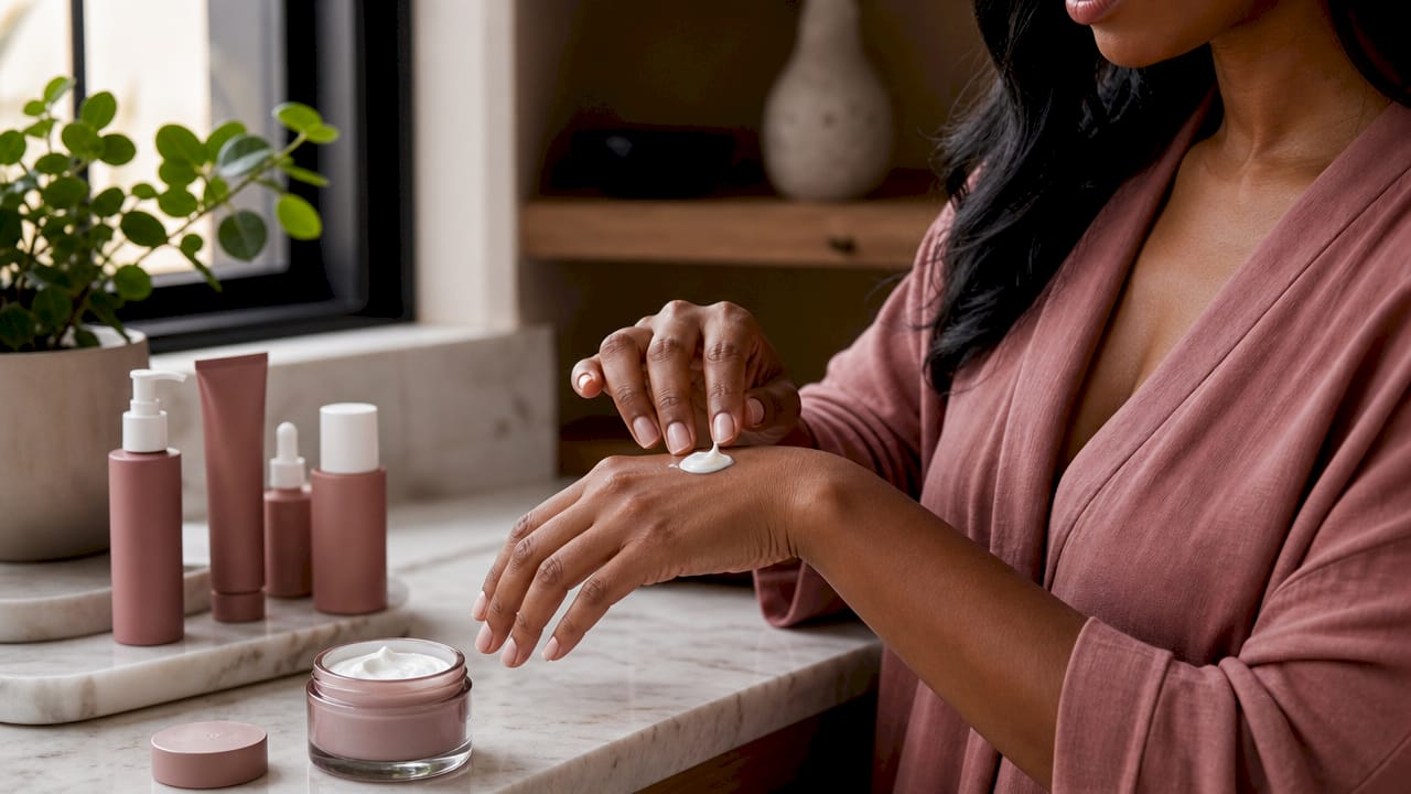 Hands applying skincare cream for pigmentation