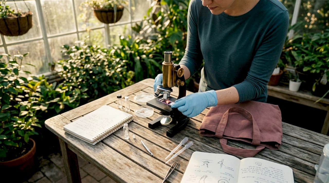 Lab hands preparing skin cell slide