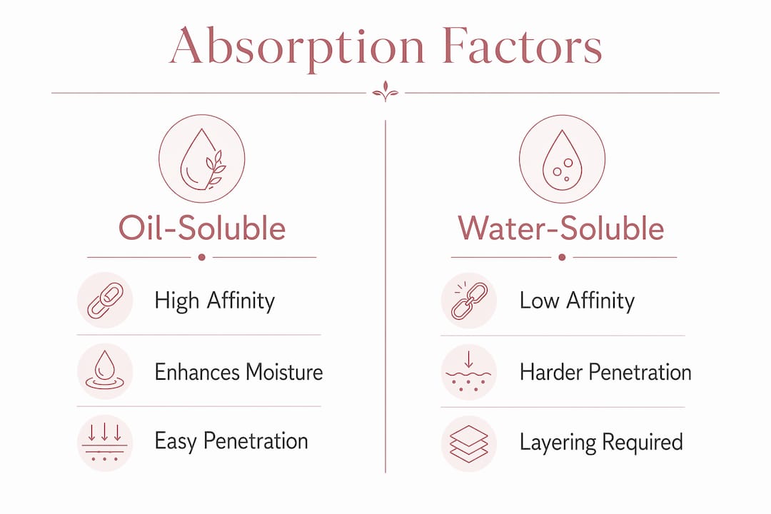 Comparison infographic of oil-soluble vs water-soluble absorption