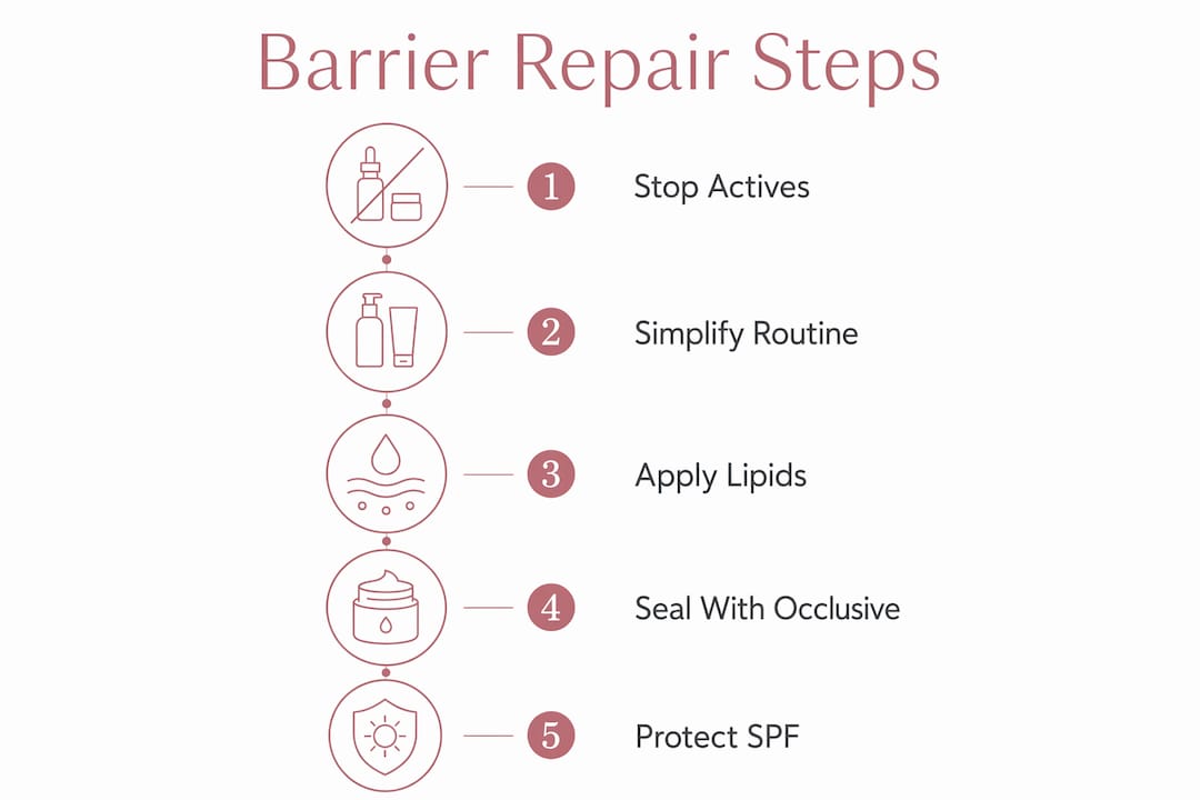 Infographic illustrating five-step skin barrier repair process