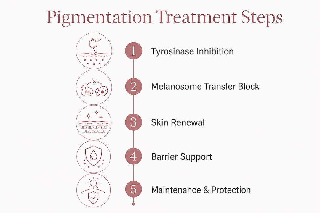 Infographic illustrating pigmentation treatment steps