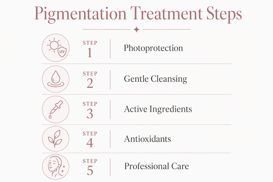 Infographic showing skincare steps for pigmentation
