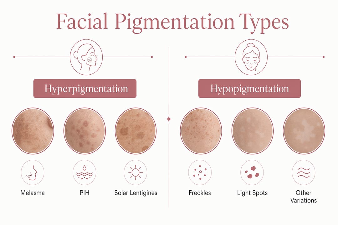 Infographic comparing facial pigmentation types