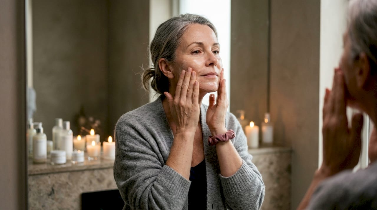 Woman applying night cream at bedtime