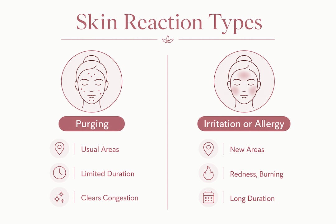 Infographic illustrating skin reaction types