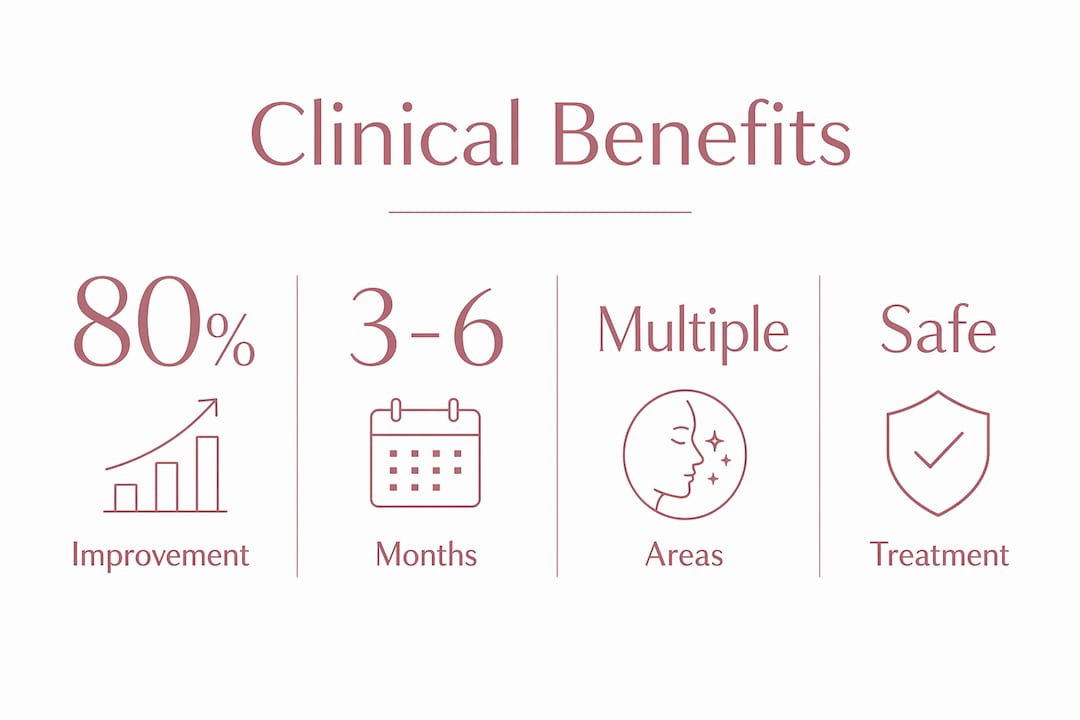 Infographic showing key clinical benefits of ultrasound skin therapy