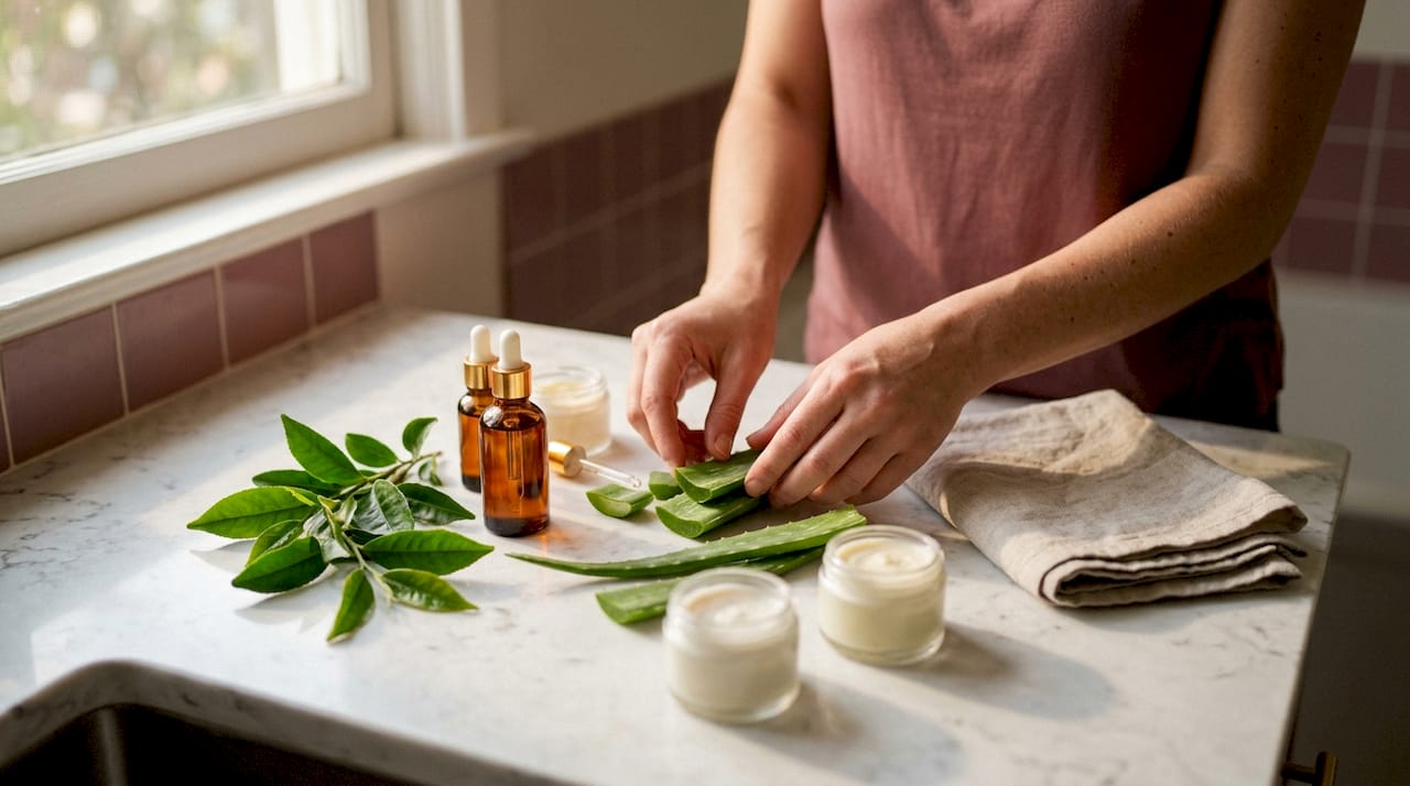 Hands holding organic skincare ingredients
