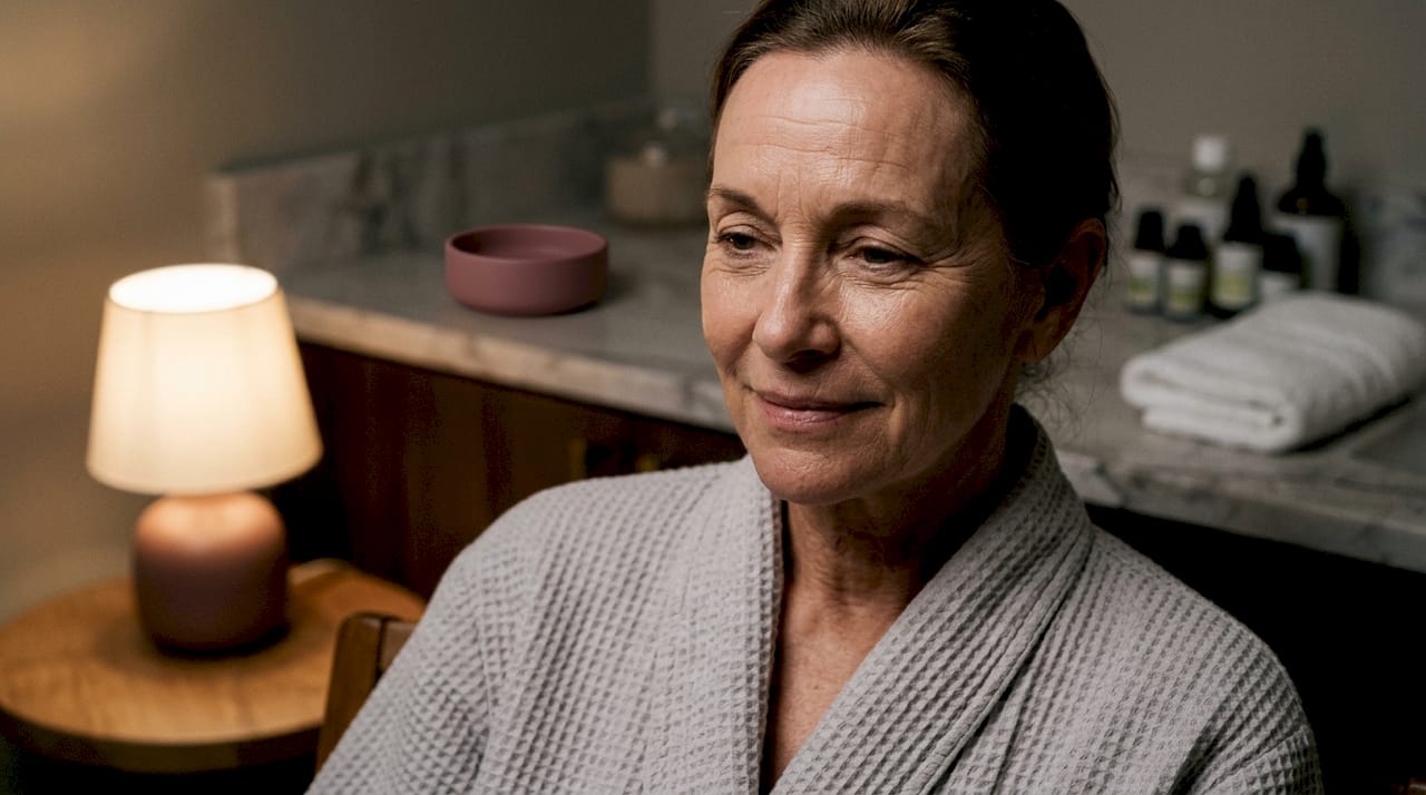 Close-up of woman’s face showing fine lines and wrinkles