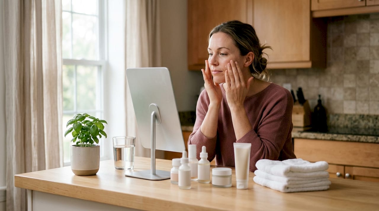 Woman applying moisturizer during skin care routine