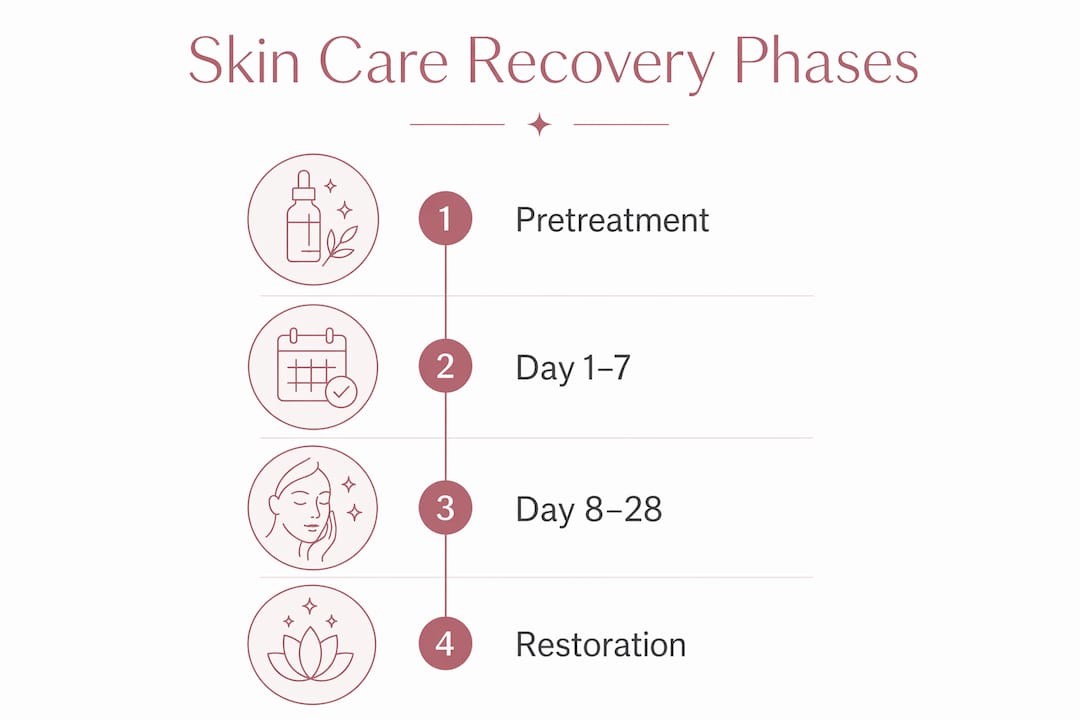 Infographic illustrating stages of post-treatment skin care recovery