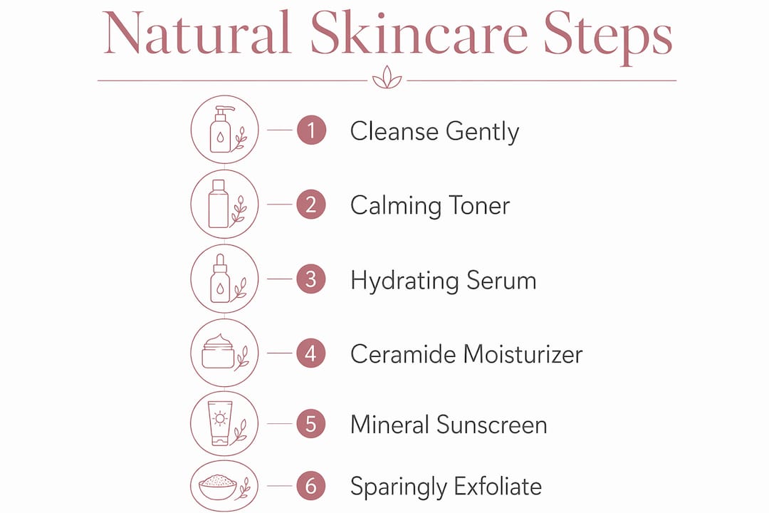 Infographic illustrating natural sensitive skin routine steps
