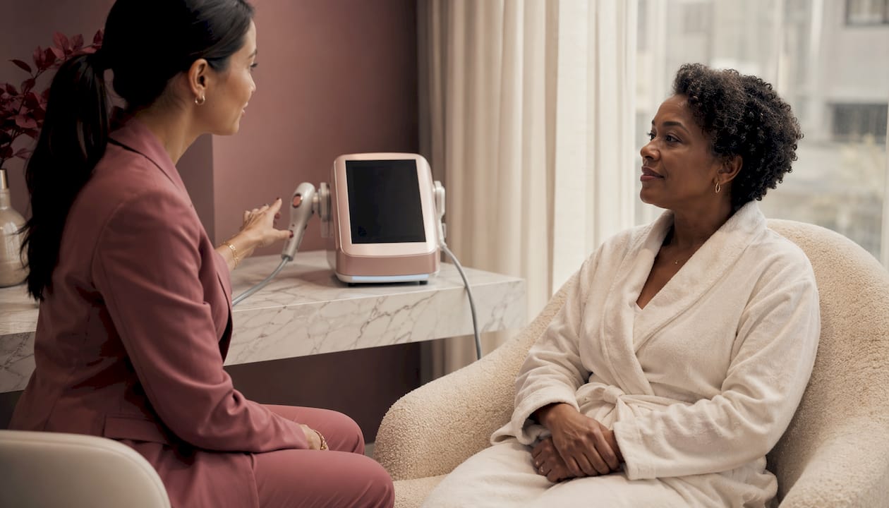 Laser skin treatment consultation in clinic