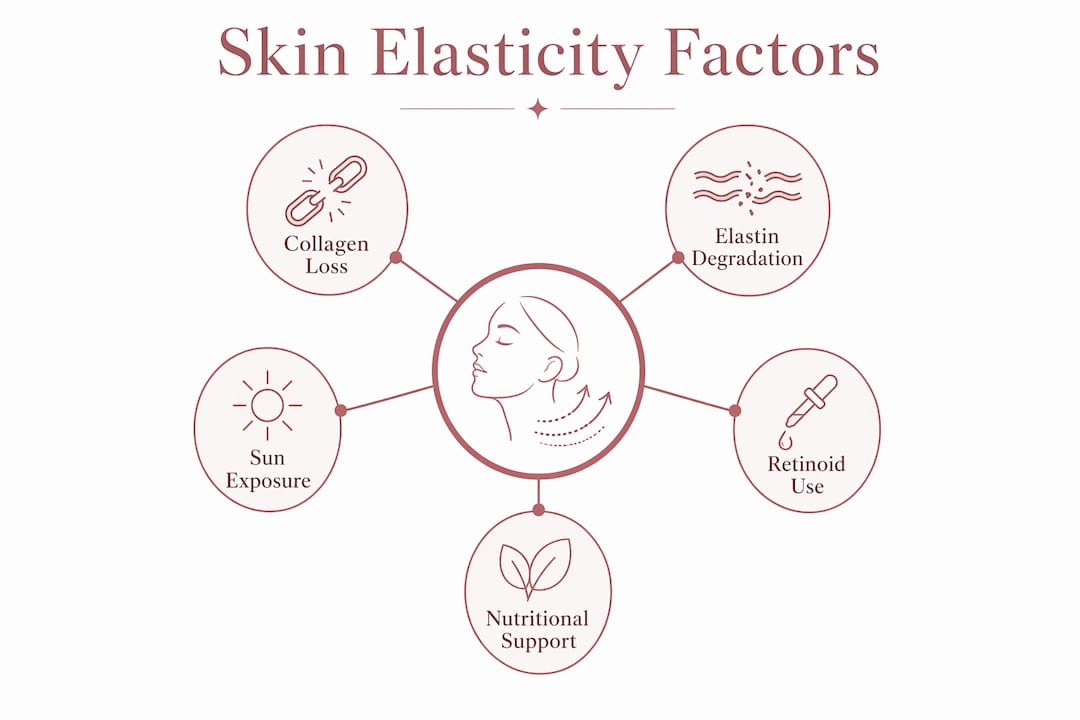 Infographic illustrating factors affecting skin elasticity