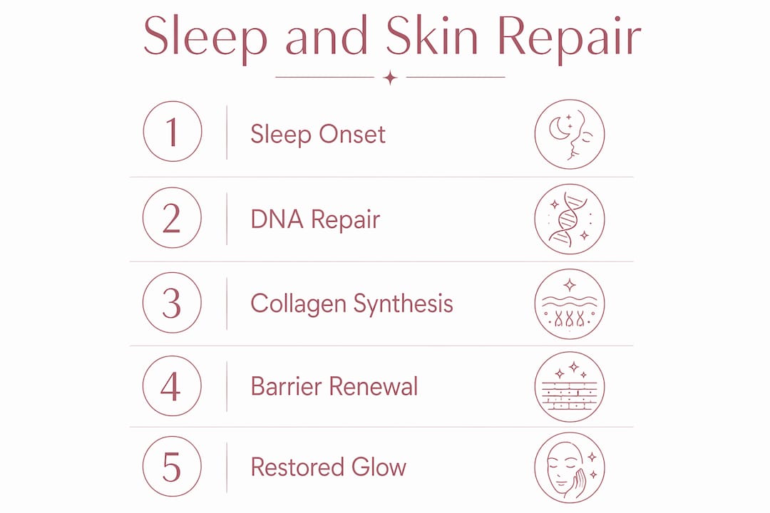 Infographic illustrating sleep stages and skin repair process