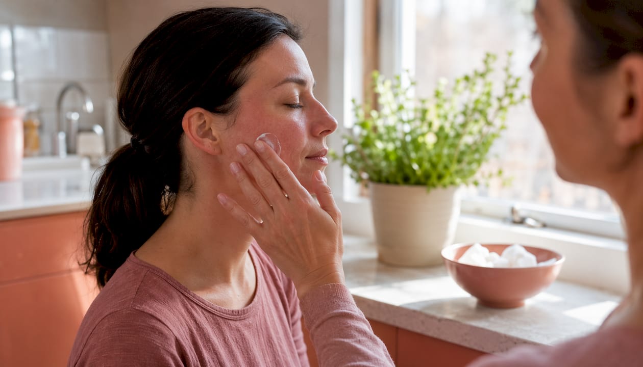 Applying cream to healed skin after treatment