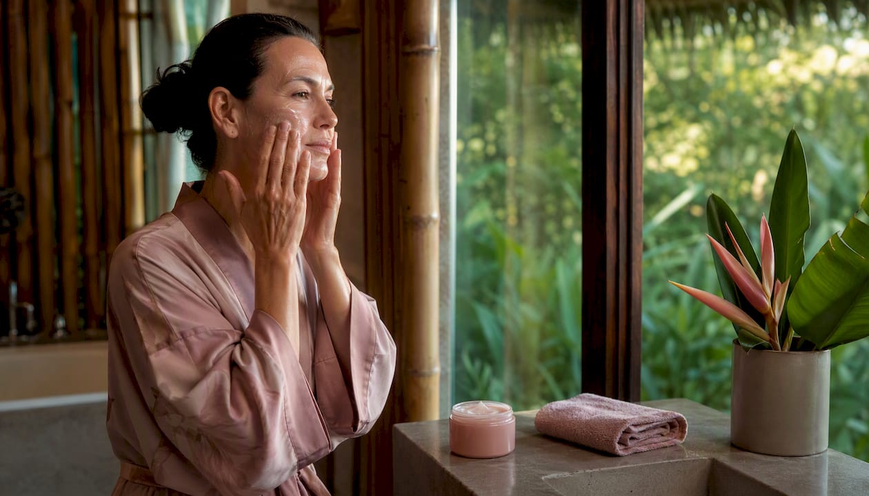 Woman applying gentle gel cleanser